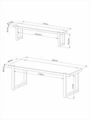 Natural and Black Jefferson Solid Wood Pine 8 Seater Dining Table and Bench Set - Image 4 of 8