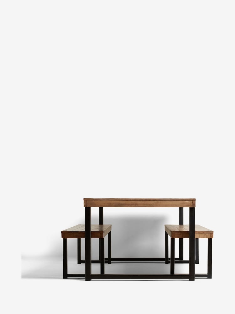 Natural and Black Jefferson Solid Wood Pine 8 Seater Dining Table and Bench Set - Image 8 of 8