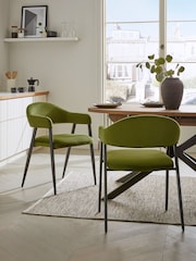 Set of 2 Soft Velvet Olive Green Nora Dining Chairs - Image 1 of 6