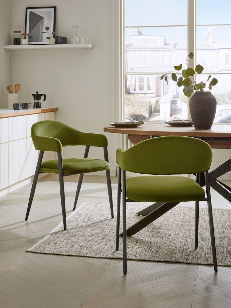 Set of 2 Soft Velvet Olive Green Nora Dining Chairs - Image 1 of 6