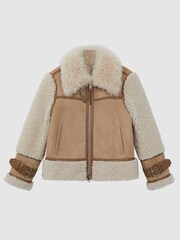 Reiss Neutral Asher Suede Sheepskin Zip-Through Jacket - Image 2 of 9