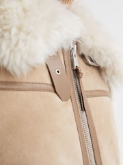 Reiss Neutral Asher Suede Sheepskin Zip-Through Jacket - Image 4 of 9