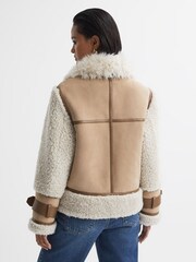 Reiss Neutral Asher Suede Sheepskin Zip-Through Jacket - Image 5 of 9