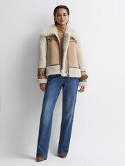 Reiss Neutral Asher Suede Sheepskin Zip-Through Jacket - Image 6 of 9