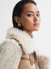 Reiss Neutral Asher Suede Sheepskin Zip-Through Jacket - Image 7 of 9