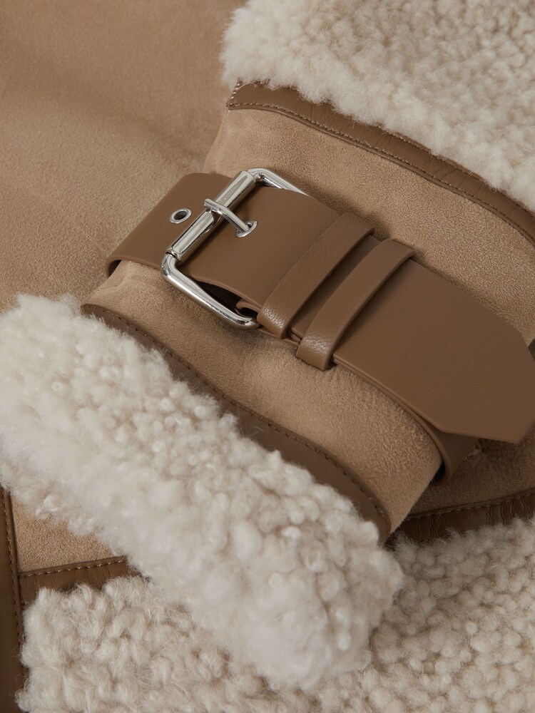 Reiss Neutral Asher Suede Sheepskin Zip-Through Jacket - Image 9 of 9