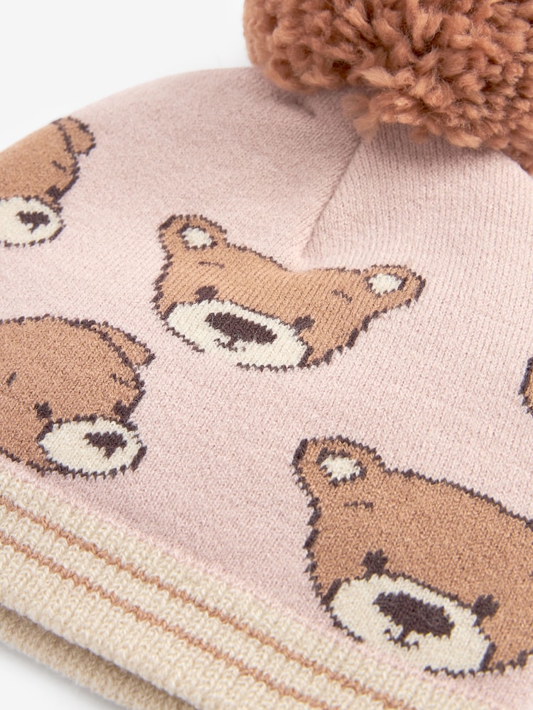 لون محايد - Cat Pom Beanie Hat (3mths-6yrs) - صورة 2 من 2