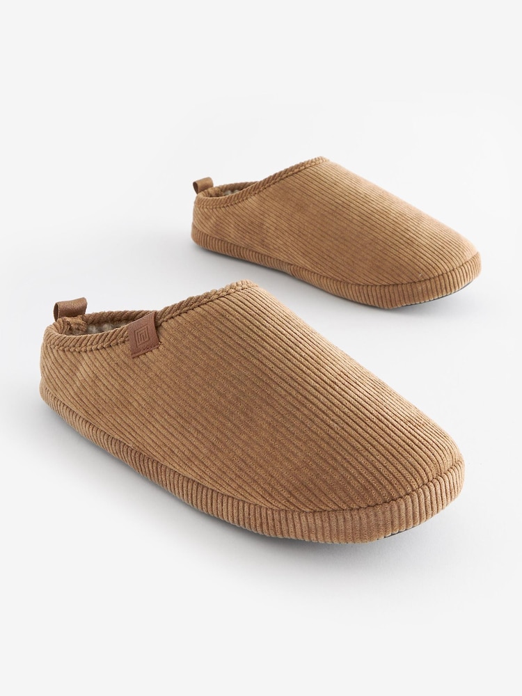 Tan Brown Corduroy Mule Slippers - Image 1 of 5
