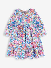 JoJo Maman Bébé Purple Girls' Floral Cord Tiered Dress With Collar - Image 1 of 3