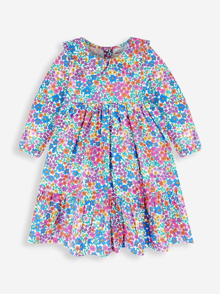 JoJo Maman Bébé Purple Girls' Floral Cord Tiered Dress With Collar - Image 1 of 3