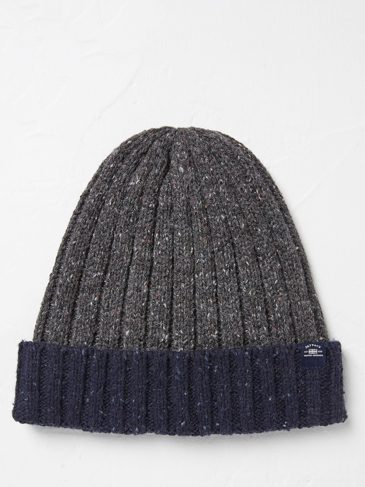 FatFace Grey Nep Colour Block Beanie - Image 1 of 2