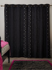 Rockett St George Black Eyelet Embroidered Stars Curtains - Image 2 of 5