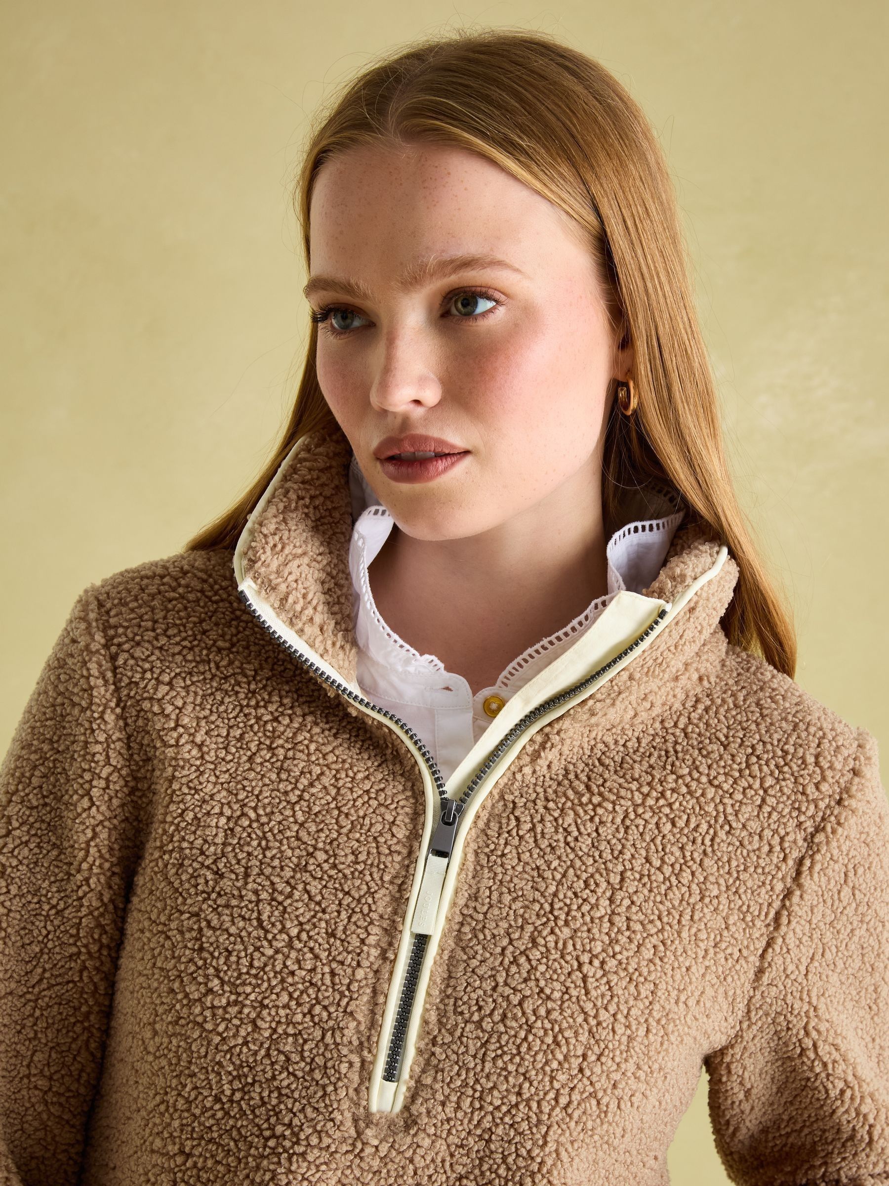Joules Aldeburgh Tan Brown Quarter Zip Fleece