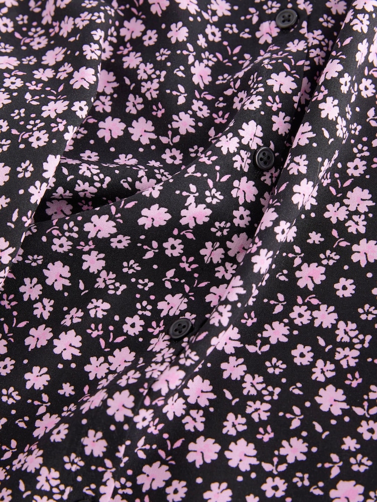 Black/Pink Floral Ruched Sleeve Tea Dress (3-16yrs) - Image 6 of 6 Black/Pink Floral Ruched Sleeve Tea Dress (3-16yrs) - Image 6 of 6