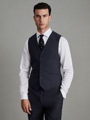 Reiss Navy Hope Modern Fit Wool Blend Waistcoat - Image 1 of 6