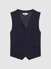 Reiss Navy Hope Modern Fit Wool Blend Waistcoat - Image 2 of 6