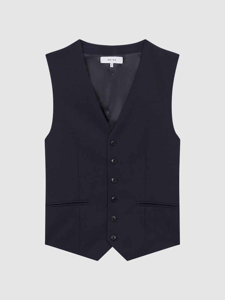 Reiss Navy Hope Modern Fit Wool Blend Waistcoat - Image 2 of 6