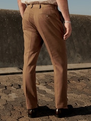 Rust Brown Linen Blend Tailored Fit Suit Trousers - Image 3 of 8