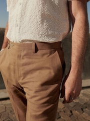 Rust Brown Linen Blend Tailored Fit Suit Trousers - Image 4 of 8