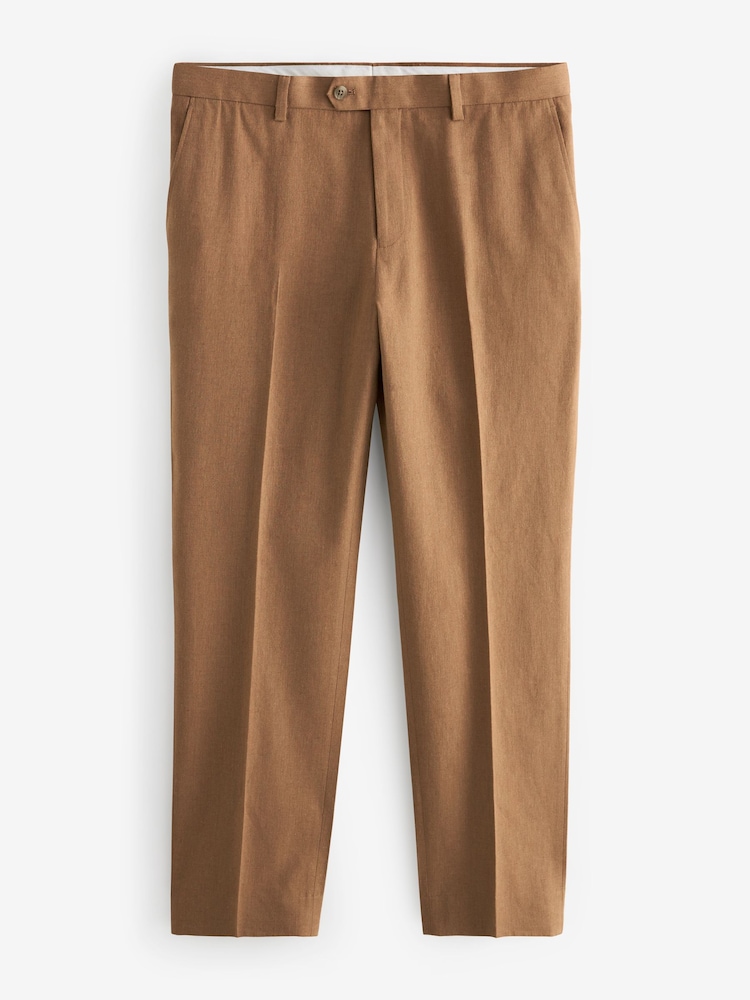 Rust Brown Linen Blend Tailored Fit Suit Trousers - Image 5 of 8