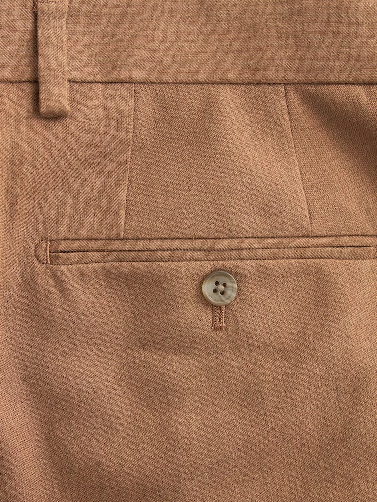 Rust Brown Linen Blend Tailored Fit Suit Trousers - Image 7 of 8