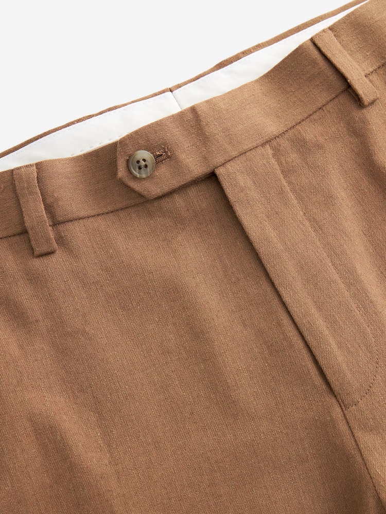 Rust Brown Linen Blend Tailored Fit Suit Trousers - Image 8 of 8