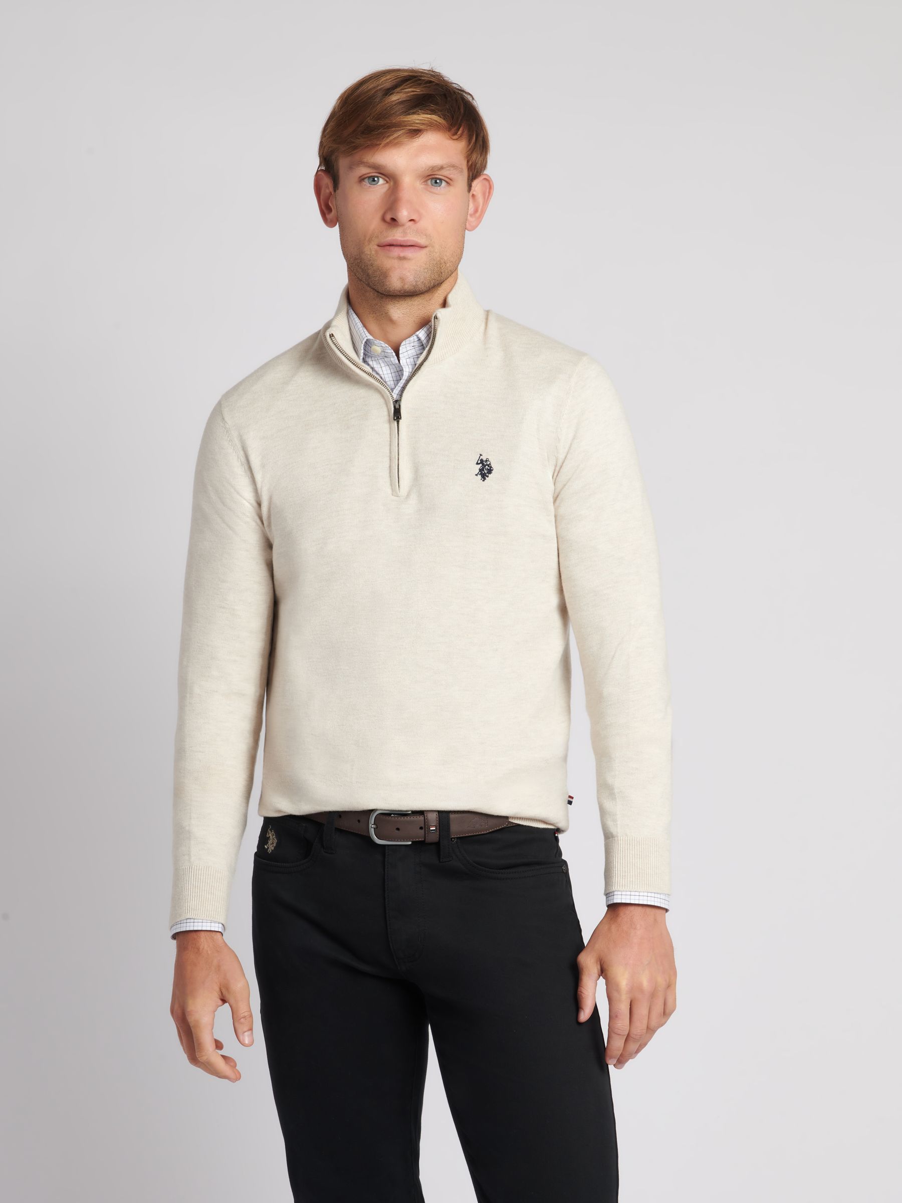 Buy U.S. Polo Assn. Cream Mens Funnel Neck Quarter Zip Knit Jumper from Next USA