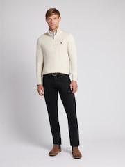 U.S. Polo Assn. Cream Mens Funnel Neck Quarter Zip Knit Jumper - Image 3 of 8