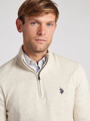 U.S. Polo Assn. Cream Mens Funnel Neck Quarter Zip Knit Jumper - Image 4 of 8