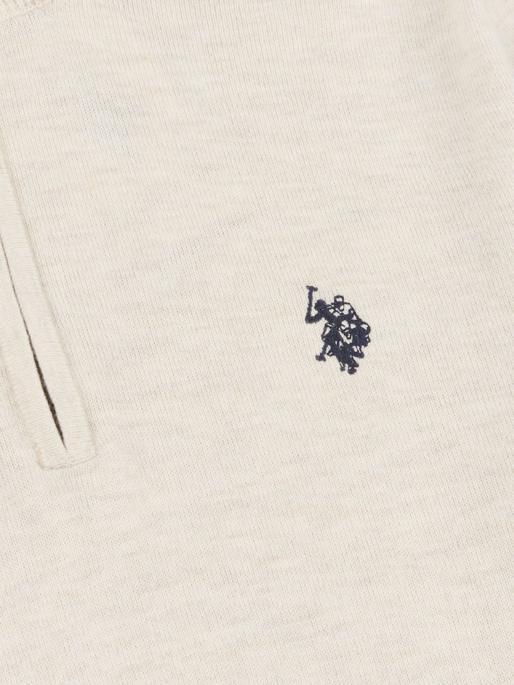 U.S. Polo Assn. Cream Mens Funnel Neck Quarter Zip Knit Jumper - Image 8 of 8