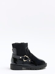 River Island Black River Island Girls Heart Strap Black Boots - Image 1 of 5