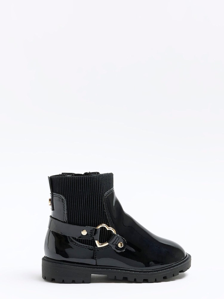 River Island Black River Island Girls Heart Strap Black Boots - Image 1 of 5