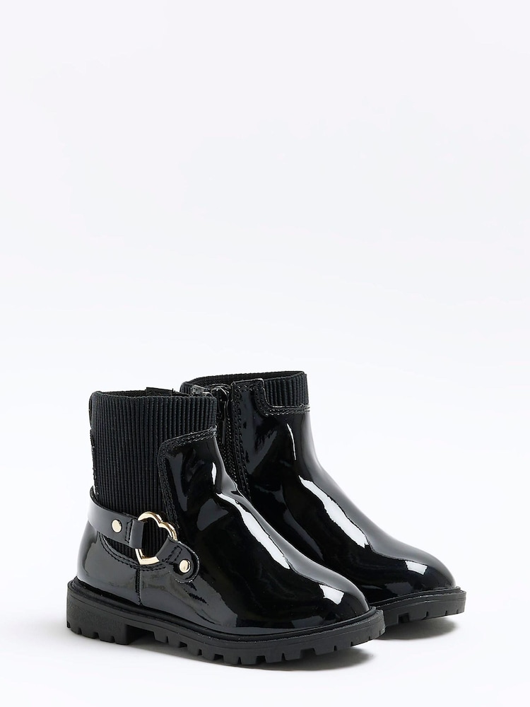 River Island Black River Island Girls Heart Strap Black Boots - Image 2 of 5