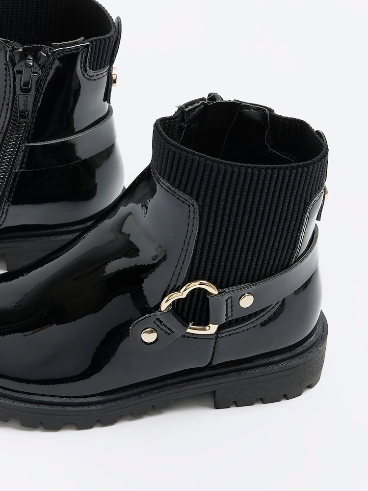 River Island Black River Island Girls Heart Strap Black Boots - Image 5 of 5