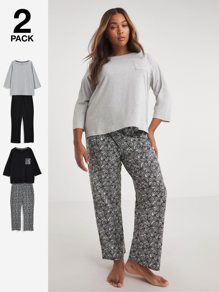 Simply Be Black Pretty Secrets Value Pyjama Sets 2 Pack - Image 1 of 4