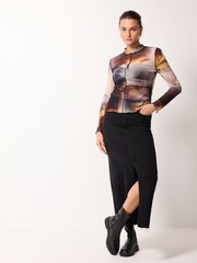 Blue Long Sleeve Crew Neck Mesh Top - Image 2 of 6