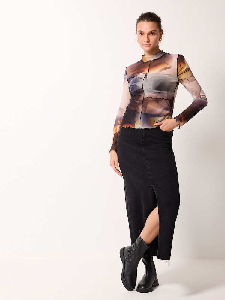 Blue Long Sleeve Crew Neck Mesh Top - Image 2 of 6