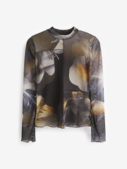 Blue Long Sleeve Crew Neck Mesh Top - Image 5 of 6
