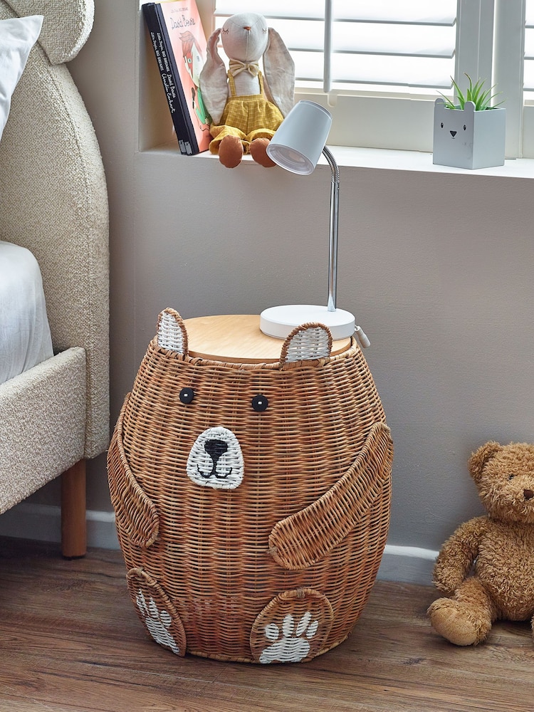Brown Bertie Bear Kids Storage Basket Bedside Table - Image 1 of 6