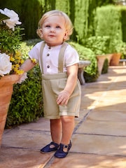 JoJo Maman Bébé Stone 2-Piece Baby Grandad Shirt & Shorts Set - Image 1 of 6