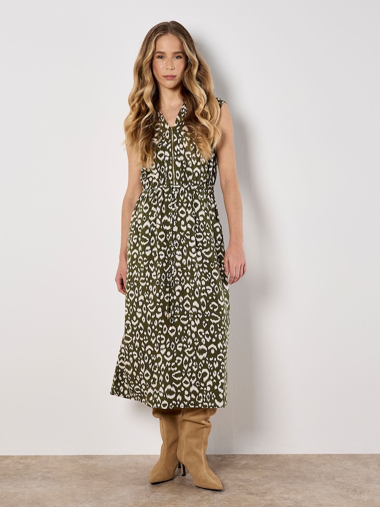 Apricot Green Animal Print Midi Dress - Image 1 of 4