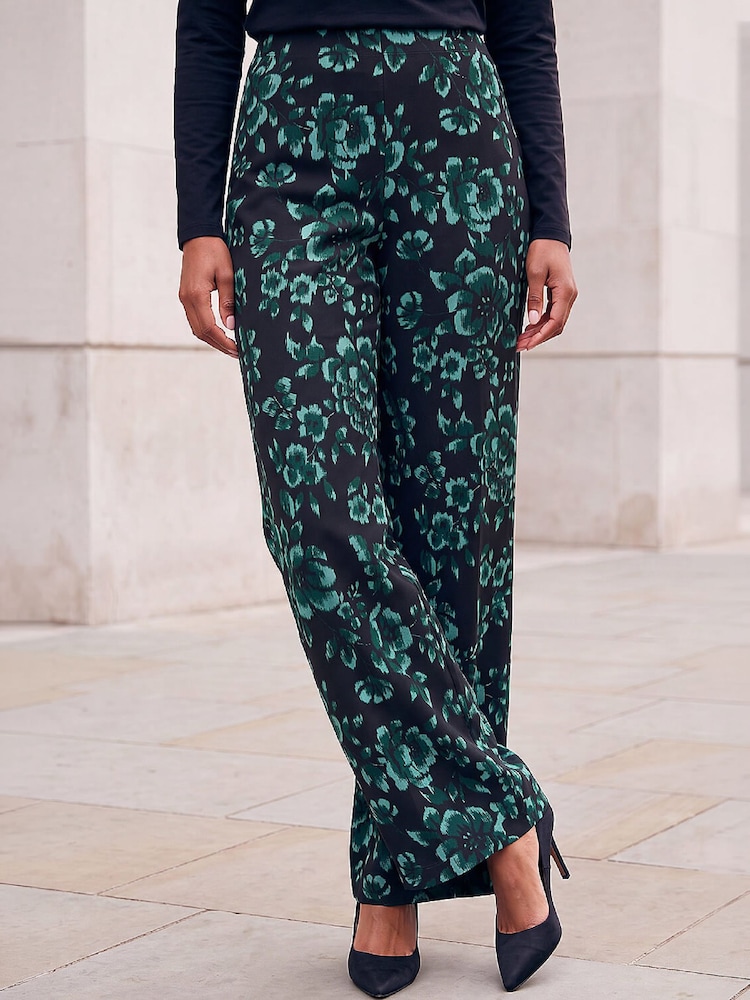 Roman Green Floral Print Trousers - Image 1 of 4