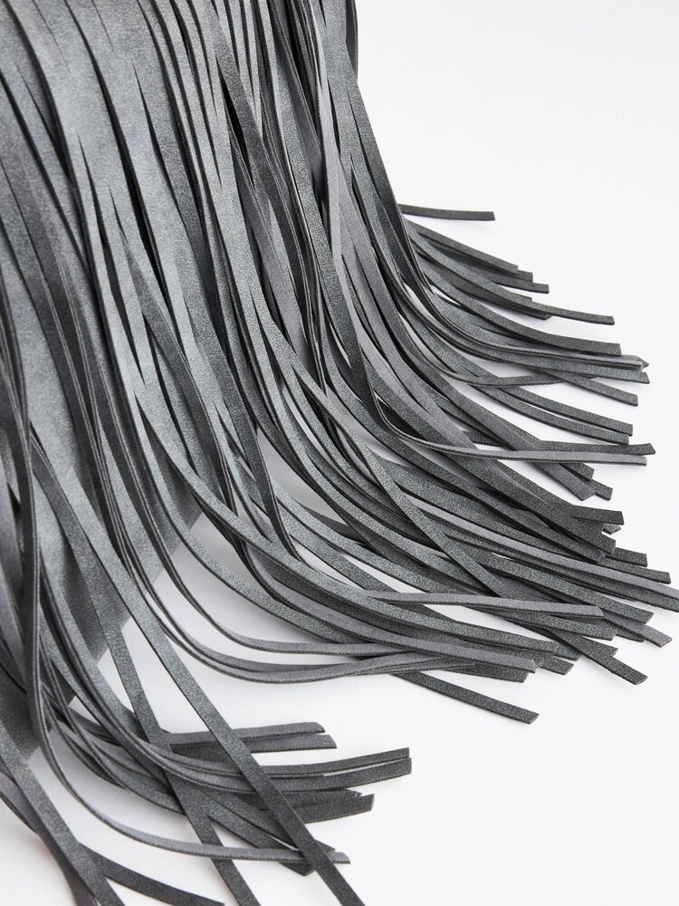 Grey Fringe Hobo Shoulder Bag - Image 10 of 11