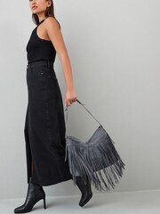 Grey Fringe Hobo Shoulder Bag - Image 2 of 11