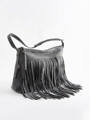 Grey Fringe Hobo Shoulder Bag - Image 5 of 11