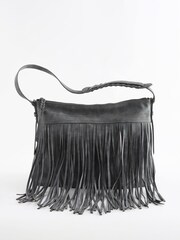 Grey Fringe Hobo Shoulder Bag - Image 6 of 11