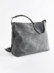 Grey Fringe Hobo Shoulder Bag - Image 7 of 11