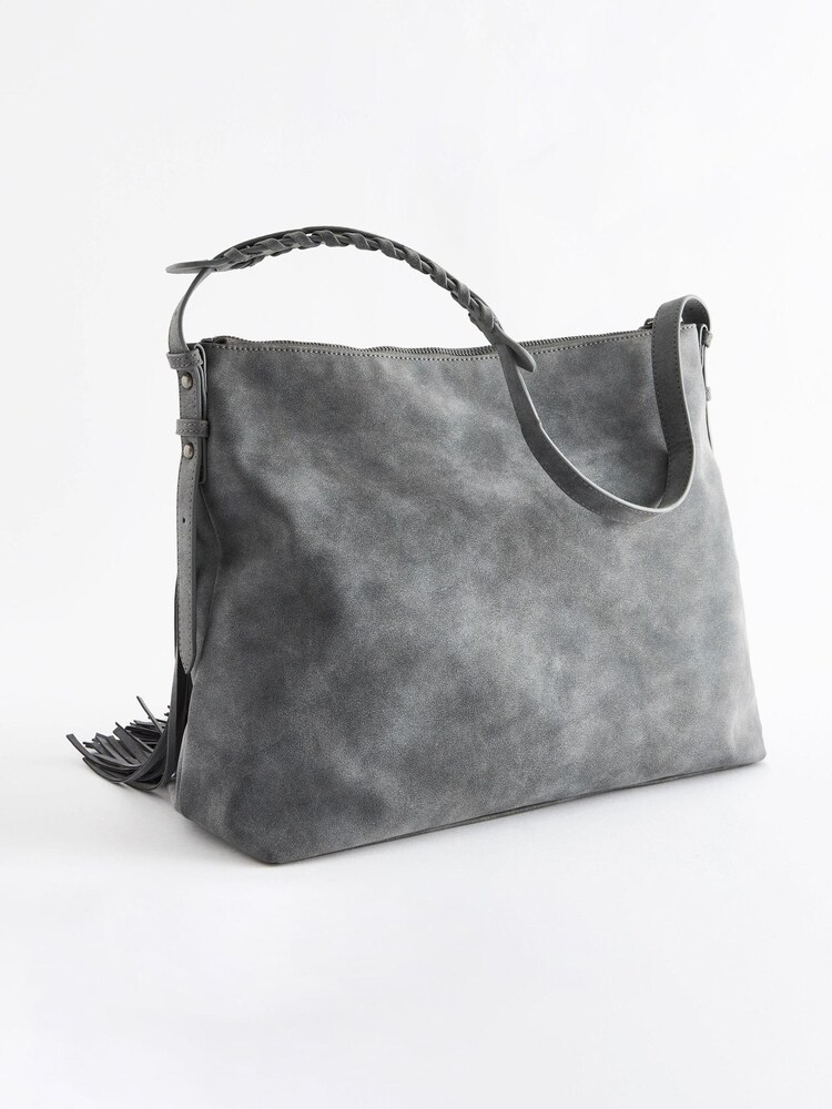 Grey Fringe Hobo Shoulder Bag - Image 7 of 11