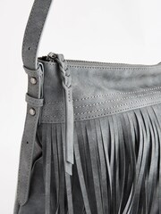 Grey Fringe Hobo Shoulder Bag - Image 9 of 11