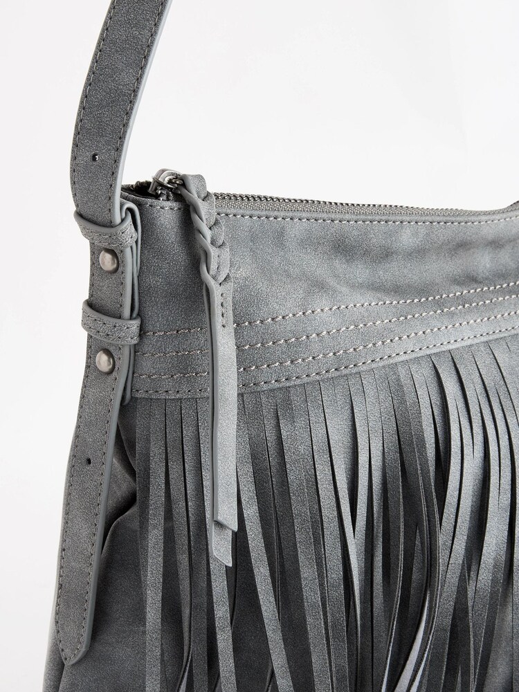 Grey Fringe Hobo Shoulder Bag - Image 9 of 11